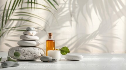 Aromatherapy spa set with white background and stacked stones