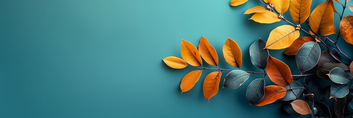 Sticker - a branch with yellow leaves on a blue background