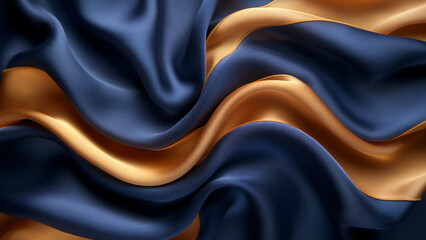 Wall Mural - Blue and gold silk background with wave effect. Abstract luxury concept.