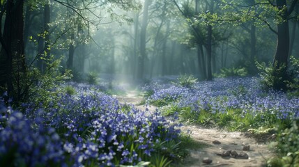 Poster - Mystical Forest Path With Bluebells