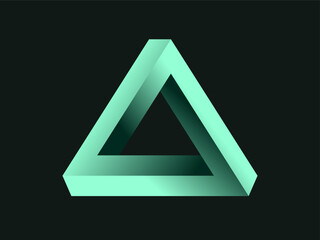 Geometric optical illusion triangular shape. Impossible triangle. 3d abstract figure for modern design logo.  Confusion, impossibility, imagination and unity of opposites. Vector illustration