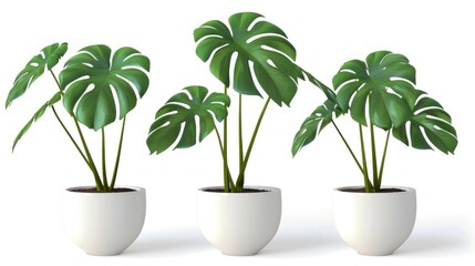 monstera trees have a newborn and three adult leaves. planted in a white pot work die-cut ai generat