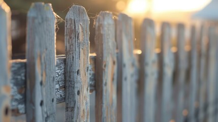 Sticker - Close up of weathered wooden fence with blurred backdrop