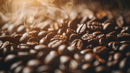 Canvas Print - Morning with roasted coffee beans background close up for text in a coffee house