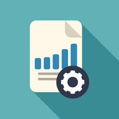 Canvas Print - Document with bar chart representing business report is being optimized with gear symbol