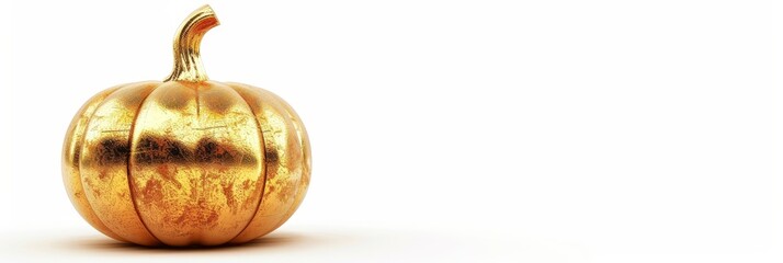 A golden pumpkin sits on a white background, symbolizing wealth, prosperity, autumn, harvest, and abundance.