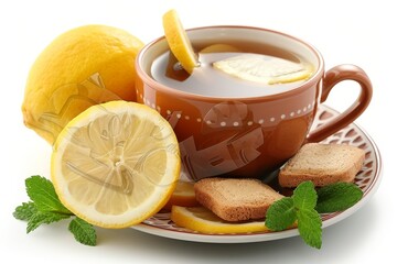 Sticker - Cozy Cup of Lemon Tea with Ginger and Honey on Rustic Surface