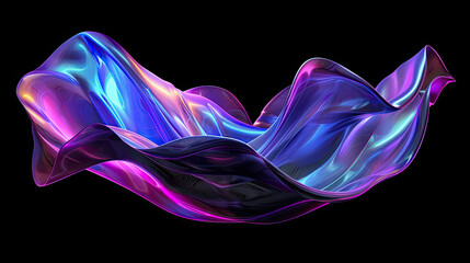 3D render of abstract cloth floating with purple and blue gradient isolated on black background digital art illustration fluid and dynamic movement vibrant gradient colors modern and artistic visual