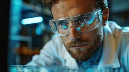 Wall Mural - Electronics Design Factory Office: Portrait of Handsome Caucasian Male Engineer Wearing Safety Gear And Working on Desktop Computer, Developing