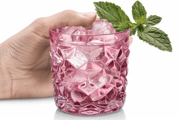 Sticker - Refreshing Pink Cocktail with Ice and Mint Held by Hand