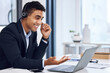 © peopleimages.com - Call center, laptop and man with headset in office for communication, customer support or service. Contact us, CRM and male consultant at desk for student loan, career guidance or scholarship advice