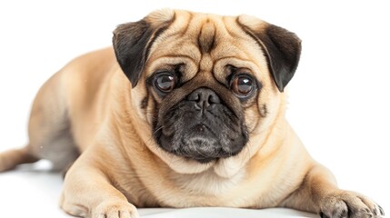 Wall Mural - Purebred pug posing in studio isolated on white Symbolizing pets beauty and love