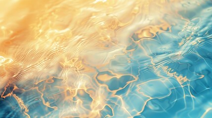 Wall Mural - Abstract nature background with calm water waves reflecting sunlight creating a trendy gold blue watercolor texture