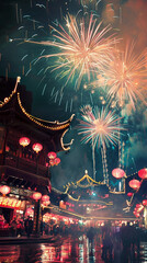Wall Mural - fireworks in the night sky