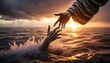 © Sunday - life saving miracle of Jesus Christ son of God saving Peter from drowning. Christmas, Easter, love Heaven and salvation  concept illustration.