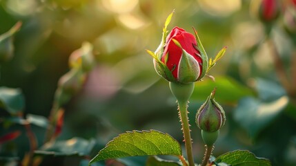 Canvas Print - Red Rose in the early stages of growth