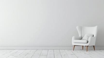 Empty Wall, Scandinavian Style Interior with Armchair, 3D Illustration