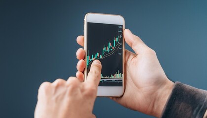 Finger pointing to smartphone for stock trading