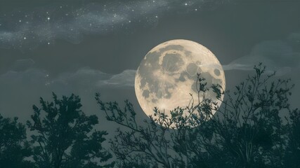 Wall Mural - a full moon illuminating a serene night sky. the moon appears to be just above the horizon,casting a