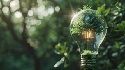 Light bulb with green tree inside, go green concept AI generated