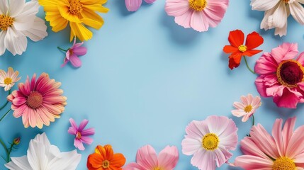 Poster - Colorful spring flower pattern with space for text Minimalist flat lay style