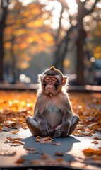 Wall Mural - A monkey sitting in a meditative pose. AI.