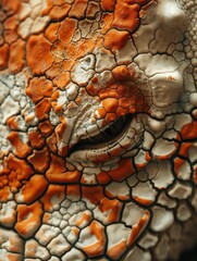 Poster - A close-up of a textured surface with orange and white patterns. AI.