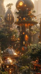 Poster - A futuristic city built within a lush forest, blending nature and technology. AI.