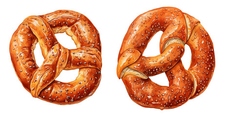  set of two bread pretzels clipart watercolor illustration on transparent background