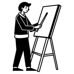 Sticker - student drawing on an easel vector art illustration 