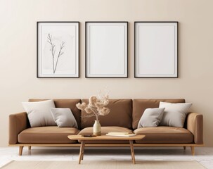 3 empty picture frames of different sizes on the floor leaning against each other, one black frame