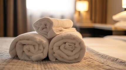 Sticker - Two towels placed on the hotel room s bed