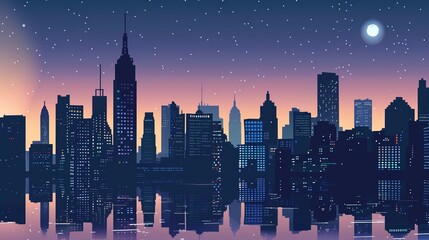 Wall Mural - The city scenery before and at dawn, the silhouette of the cityscape and the sky dyed