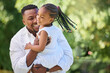 © peopleimages.com - Black people, dad and happy with girl at park for bonding, love and trust with support for child development in Atlanta. Family, parent and kid in garden with smile or laugh for playing and happy