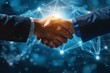 © Ольга Лукьяненко - Successful business handshake, businessman shaking hands in gratitude or collaboration on blue technology