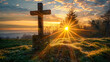 © Prasanth - A cross and an empty grave in the rays of the rising sun , rising, rays
