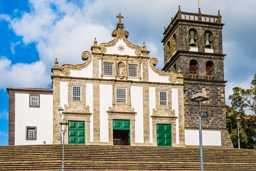 Wall Mural - Beautiful church on main square of Ribeira Grande town, Sao Miguel island, Azores, Portugal