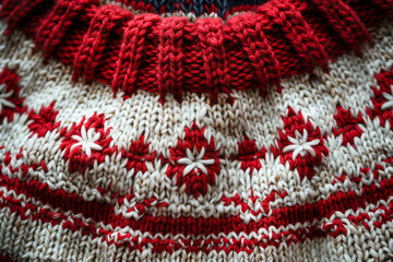 Wall Mural - Knitted sweater pattern, red and white colors, top view