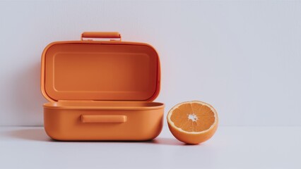 Wall Mural - An open plastic lunch box isolated on a white background, used for school food containers