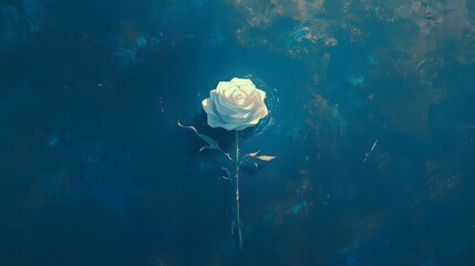 Wall Mural - A white flower is floating in the water. The image has a calm and peaceful mood. The flower is the main focus of the image, and it is surrounded by the blue water