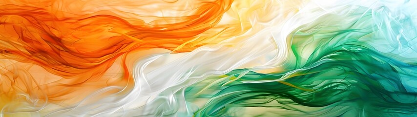 Abstract art with colors of the Indian flag in fluid motion, wide banner