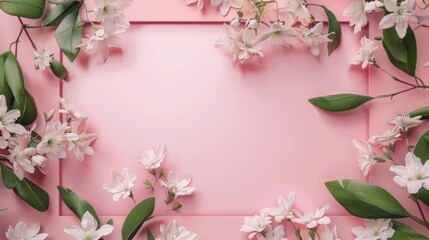 Wall Mural - Floral frame mockup on pink backdrop