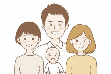 Poster - Cheerful cartoon family portrait flat design neutral colors highlighting joy and unity in a modern clean style