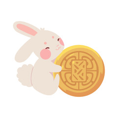 Canvas Print - cute rabbit celebrating the mid autumn moon cake