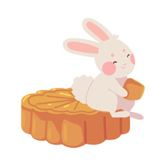 Wall Mural - mid autumn rabbit sitting on a giant moon cake