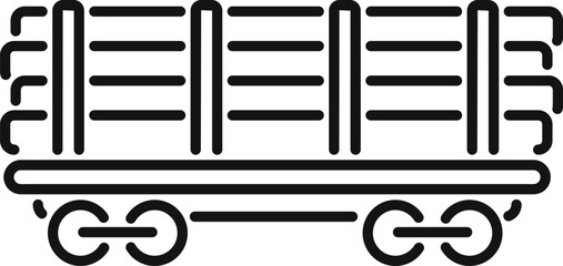 Sticker - Line icon of a freight train wagon carrying a cargo of wood, representing the timber industry and transportation of goods