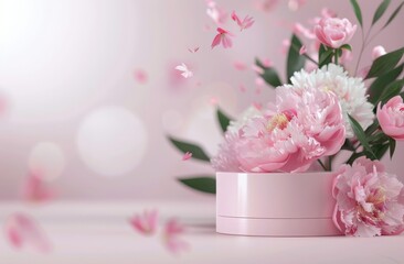 Canvas Print - Pink Peonies on a White Pedestal