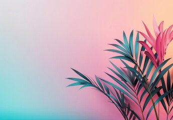 Canvas Print - Palm Leaves Against A Pink And Blue Gradient