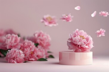 Canvas Print - Pink Peonies on a White Pedestal