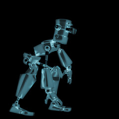 Sticker - old fashion robot cartoon on crouch pose in side view